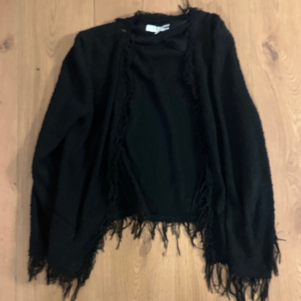 IRO Black Fringed Cardigan 38 small